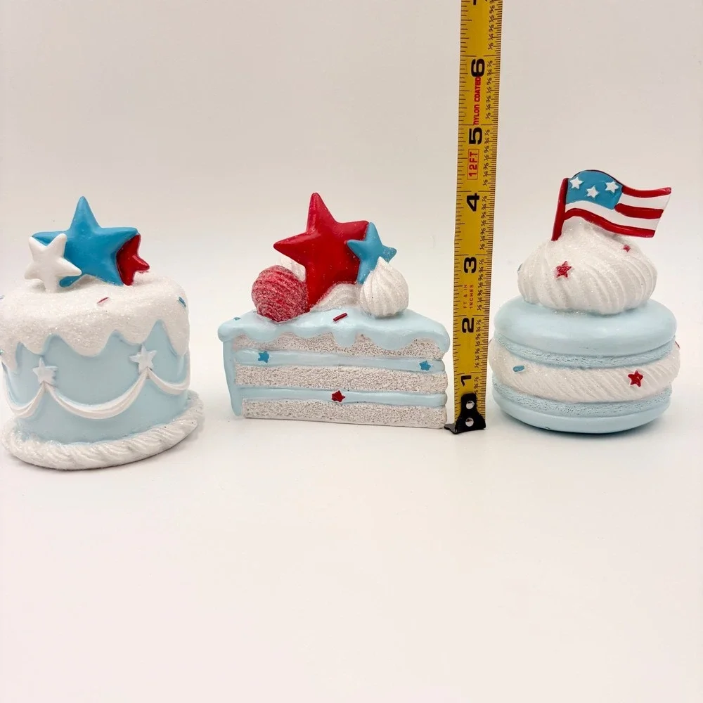 Patriotic Faux Sweets Set 3pc Red White Blue Cake Macaron 4th of July Decor